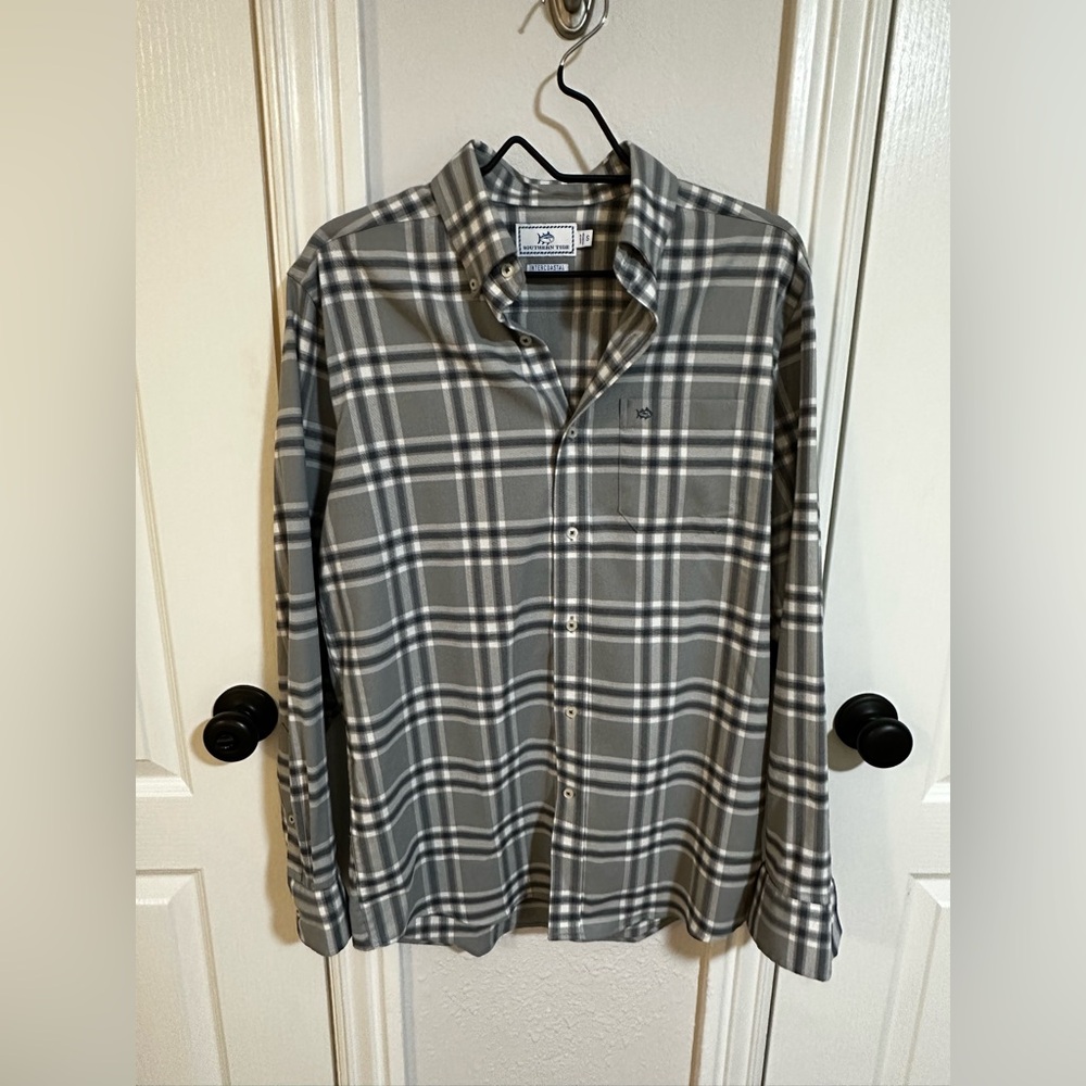 Southern Tide Intercoastal Stretch Plaid Button Down Shirt Men’s Small Gray